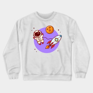 Cute Astronaut Floating With Rocket On Space Cartoon Vector Icon Illustration Crewneck Sweatshirt